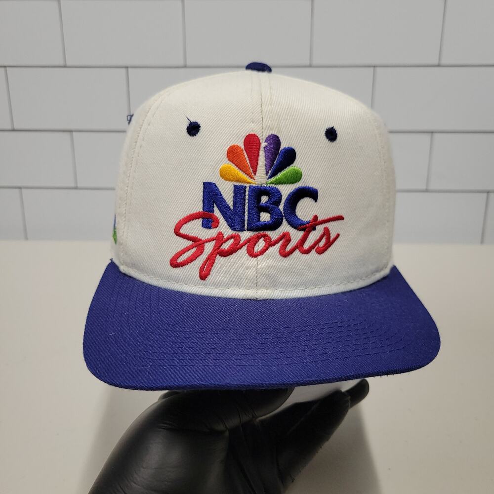 Vintage 90s NBC Sports Specialties Script Logo Two Tone Snapback Hat USA